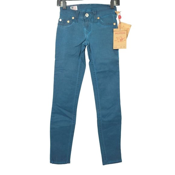 True Religion Womens Jeans NWT Casey VT Peacock Size 24 Ankle Skinny MSRP $235
